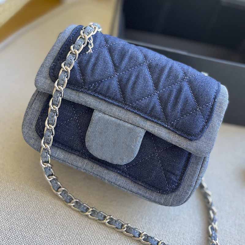 

Women Crossbody Designer Bags Cowboy Multi-color Denim Classic Handbags Diamond Quilting Flap Mini Shoulder Bag Silver Metal Chains Totes Bags For Womens 17*12CM ZH