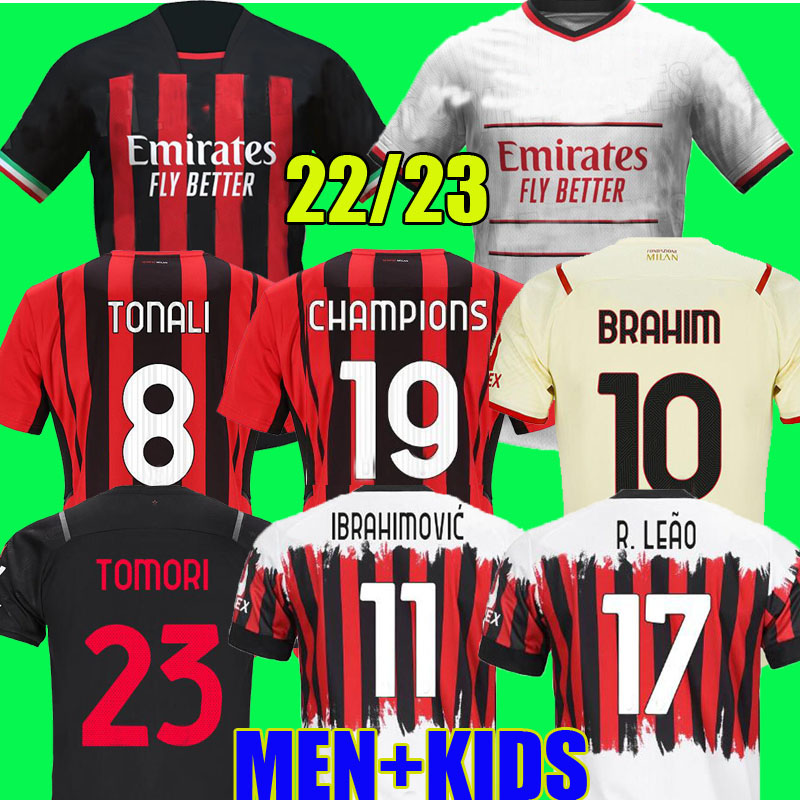 

AC 21 22 23 GIROUD soccer jersey champions 19 IBRAHIMOVIC KESSIE football shirt 2022 2023 TONALI REBIC HOME THEO BRAHIM R.LEAO MEN KIDS Ac Milans fans player version, 2022 home +patch