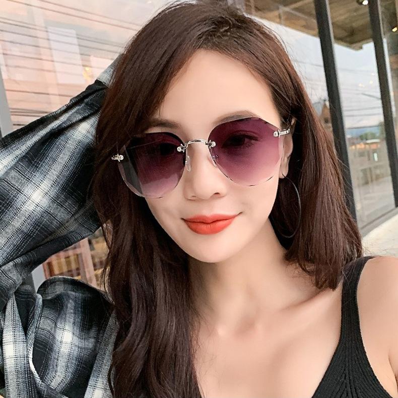 

Sunglasses Fashion Rimless Pilot Women Brand Designer Retro Cutting Lens Gradient Vintage Sun Glasses Female UV400