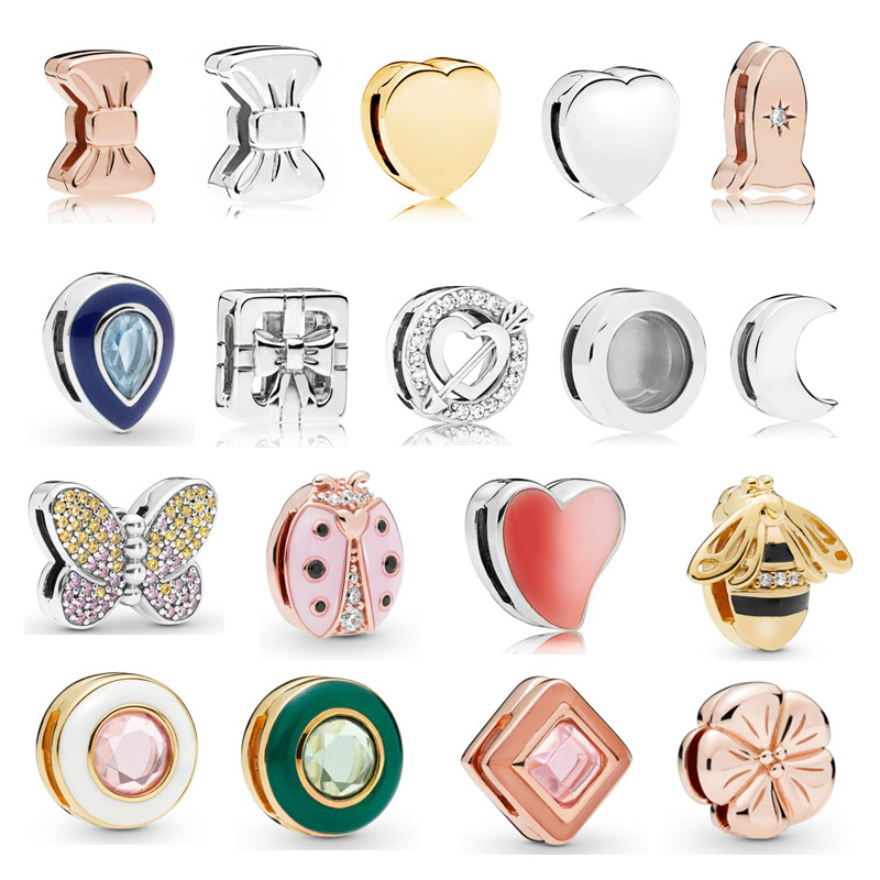 

925 Sterling Silver Charm Reflexions Bedazzling Butterfly Pink Ladybird Clip Beads Crown Floating Locket Circle Heart Arrow shaped Charms 797793CZ 797864CZM
