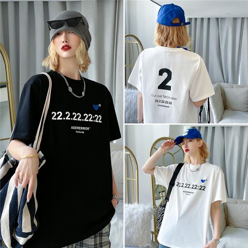 

Men's T-Shirts Ader 2022 Short Sleeve Heart-Shaped Patch Digital Printing T-Shirt Men's And Women's Fashion Half SleeveMen's, Black