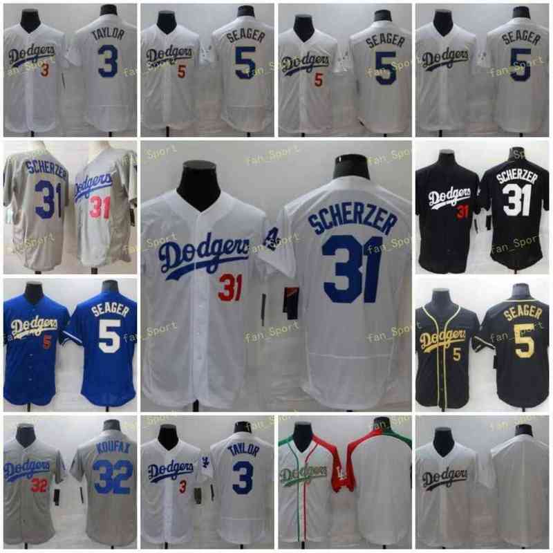 

2021 Gold Program 31 Max Scherzer Jersey 32 Sandy Koufax 5 Corey Seager 3 Chris Taylor Baseball Jerseys Flex Coolbase Black Blue White Stitched, Men