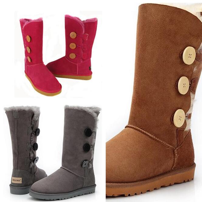 Vente chaude style classique grand 3 boutons U1873 femmes bottes de neige douce fourrure en peau de mouton garder au chaud botte U tag sac à pous