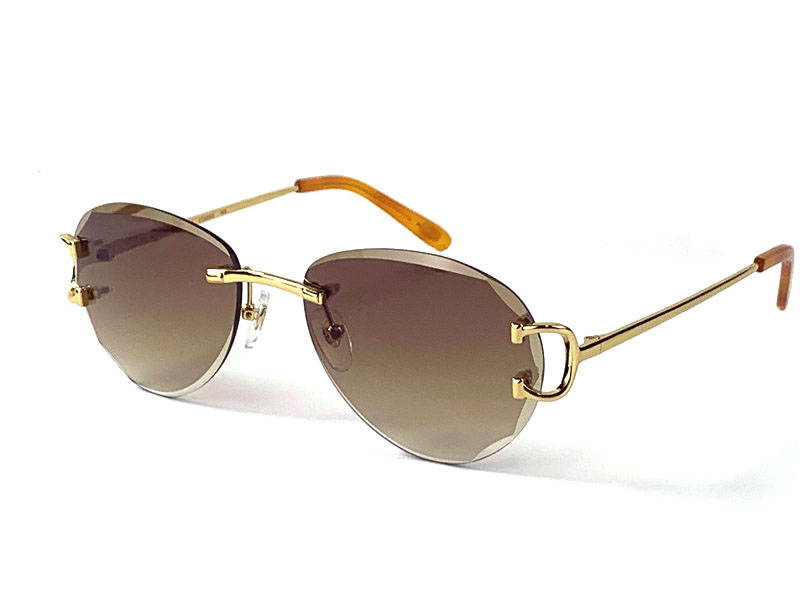 

sunglasses vintage 0092 men and women design rimless pilot shape retro glasses exquisite cut lens UV 400 eyewear gold light color lens