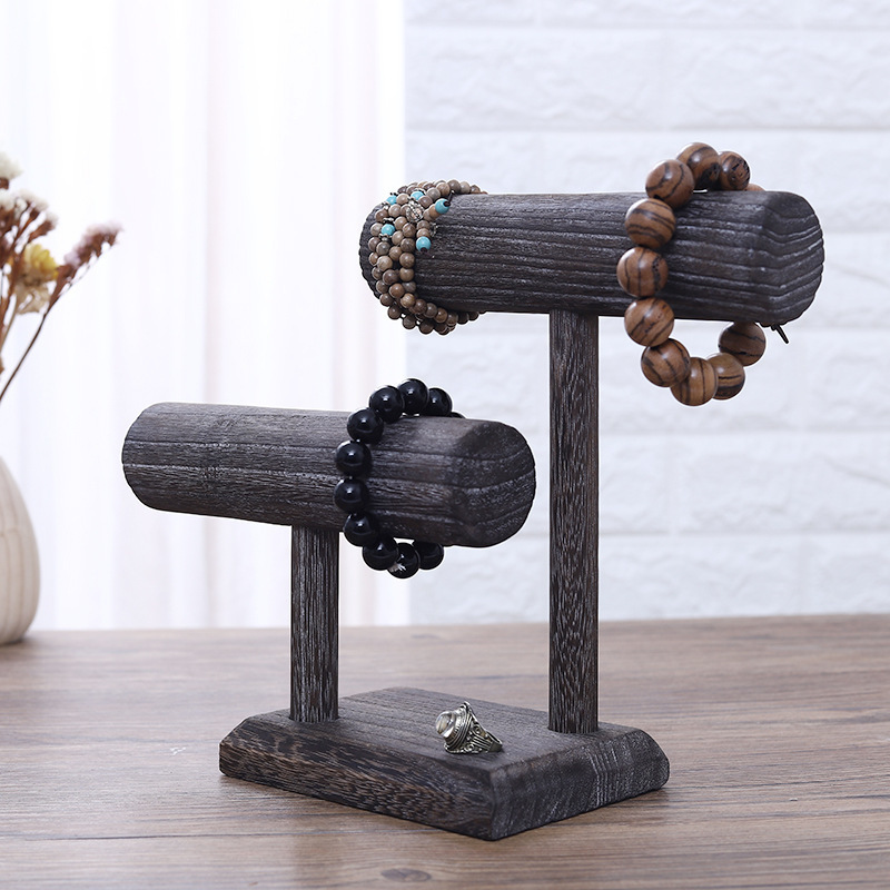 

Distressed Vintage Bracelets Watches Head Rope Hair Tie Storage Rack Light Wooden Jewelry Display for Exhibition 220617