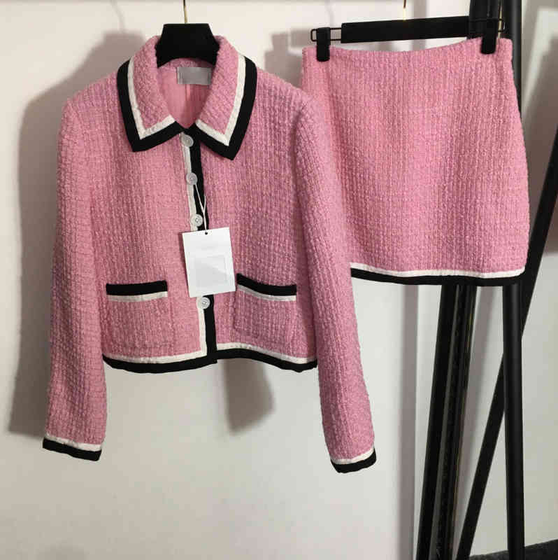 

Womens Two Pieces Pants Black And White Webbing Tweed Jacket And High-waisted Short Skirt 2 Piece Sets Designer Tracksuits Women Clothing 0912