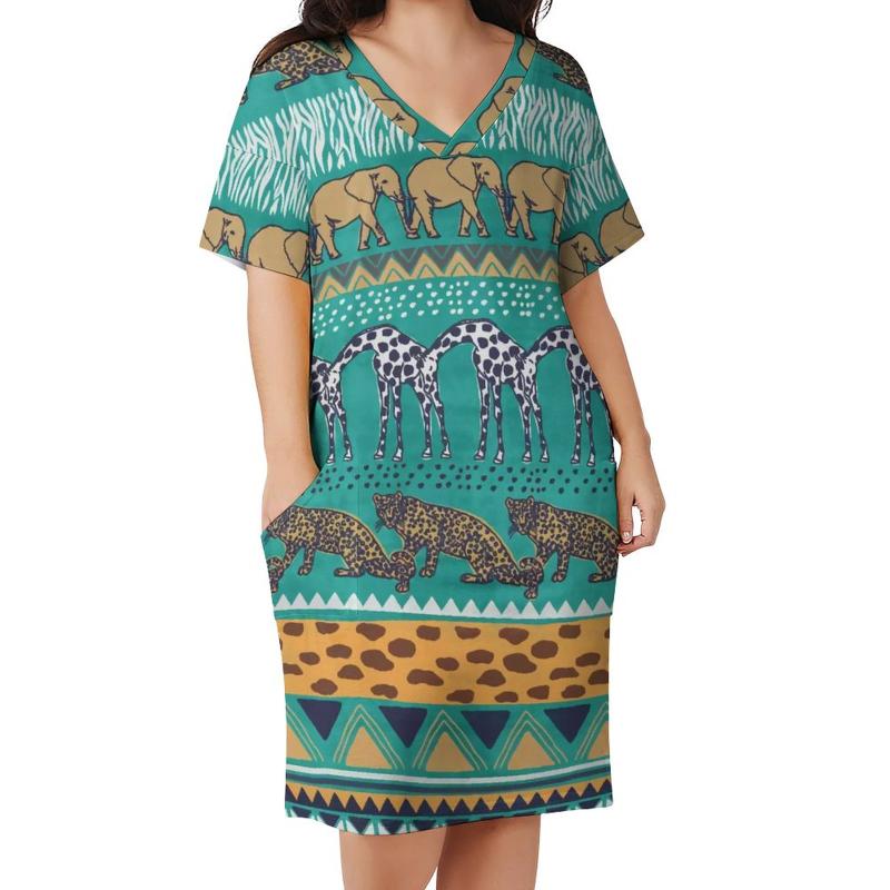 

Plus Size Dresses Cheetah Vintage Dress Animal Print Streetwear Casual Womens Summer V Neck Kawaii Birthday GiftPlus, Style-12