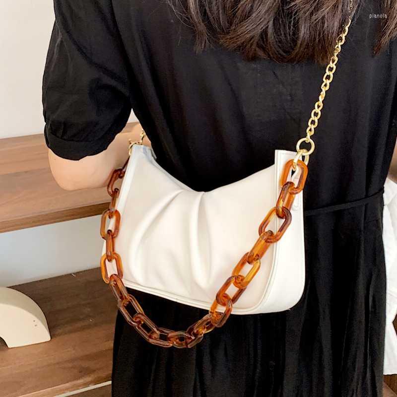 

Evening Bags Fashion Chain Pleated Tote Bag 2022 High-quality Soft Leather Women's Designer Handbag Travel Shoulder Armpit BagEvening, Black