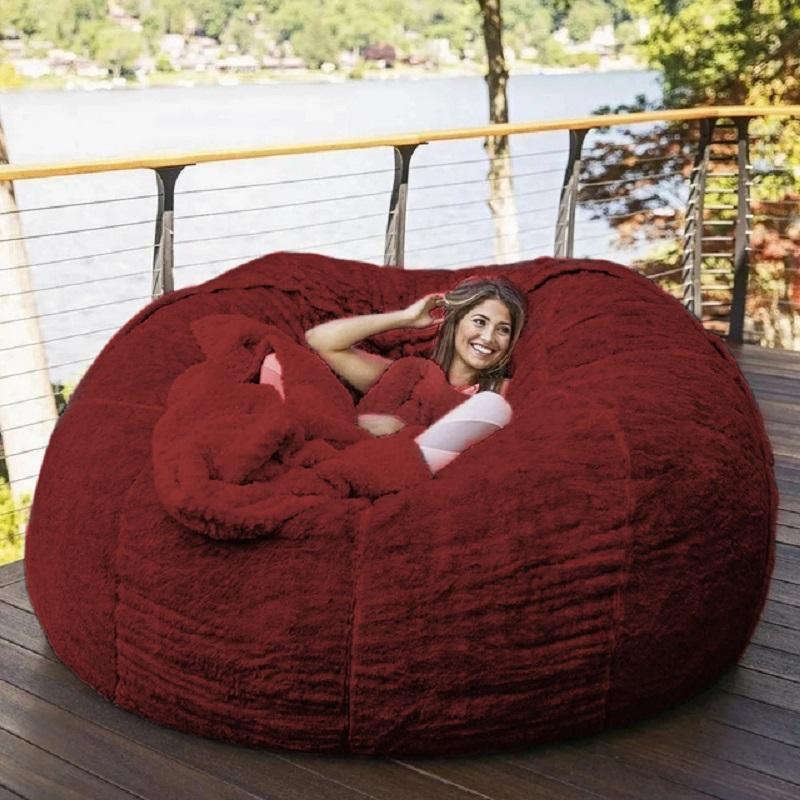 

Chair Covers Drop Wine Red Modern Style Soft 6ft Bean Bag Cover No Filler Living Room Bedroom Fluffy Sofa Furniture Becoration