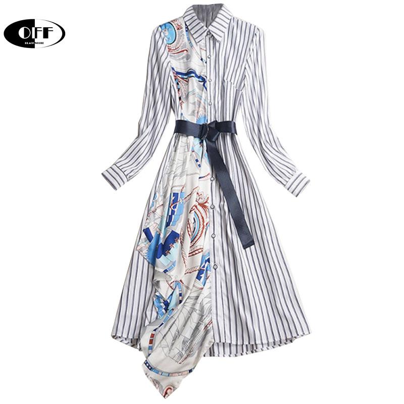 

Casual Dresses Fashion Korean Shirt Dress Autumn Spring Stripe Vintage Printed Long Sleeve Loose Office Work Women Vestidos Robe, Black;gray