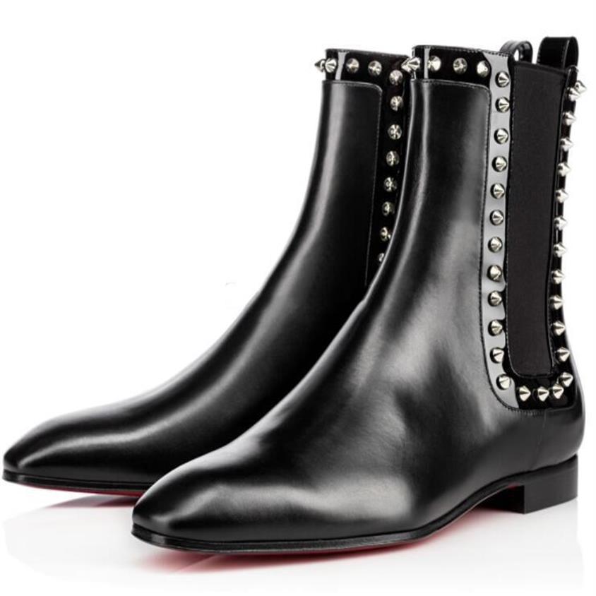 

Designer Luxury Boots For Mens Women Winter Boots Top quality Red Bottoms Men Ankle Boot Marianne Calf Leather Black With Spiked-l181L, Colour1