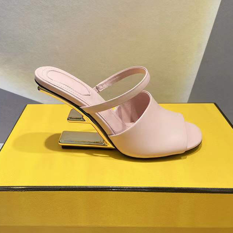 

Latest fashion F Sculpted high-heeled slippers Metallic high heels open toes slip-on slides Pink calfski n leather outsole sandals for women designer shoes, Black