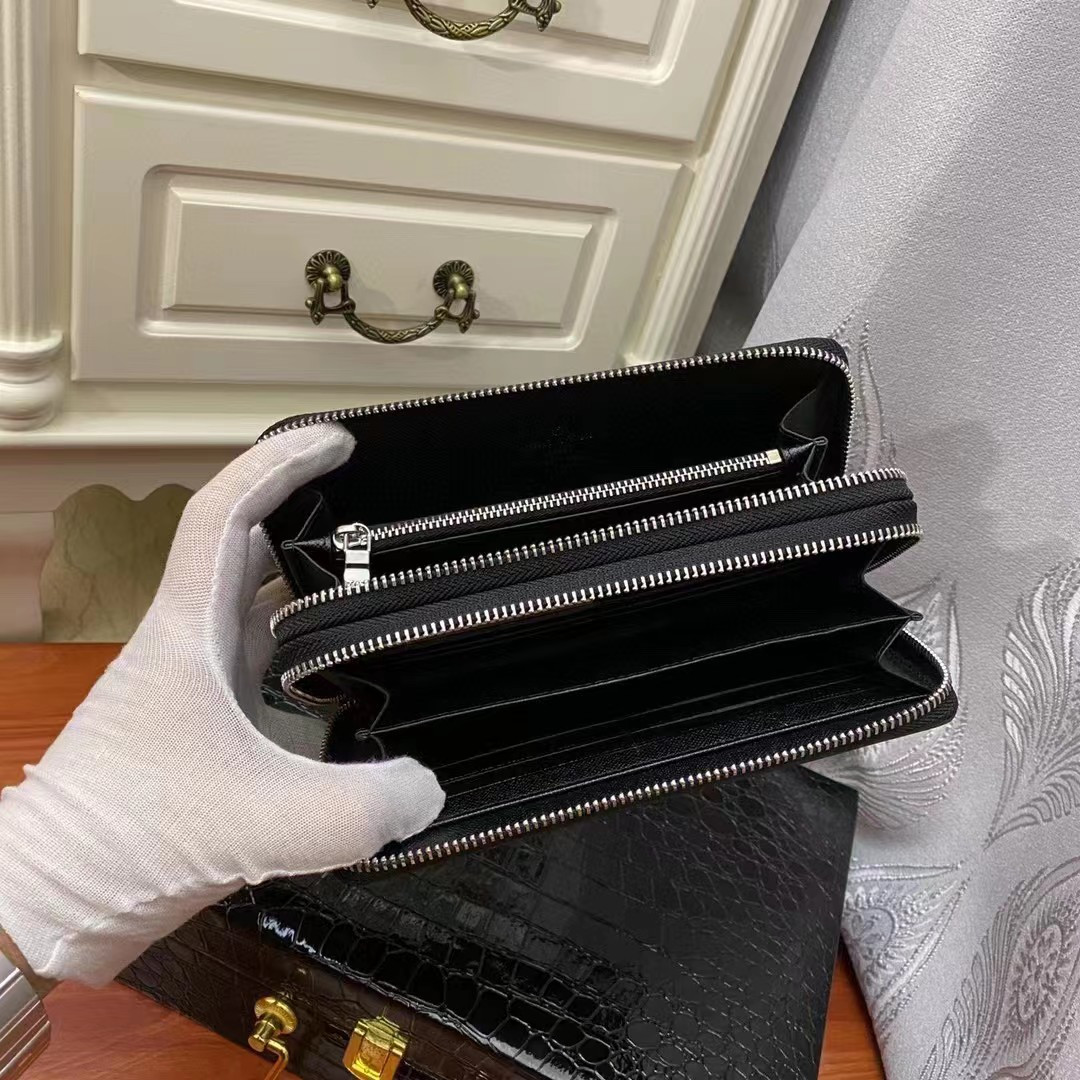 

Fashion Women Wallet Genuine Leather Wallet Double Zipper Wallets Men Lady Ladies Long Classical Purse With Box Card, Customize