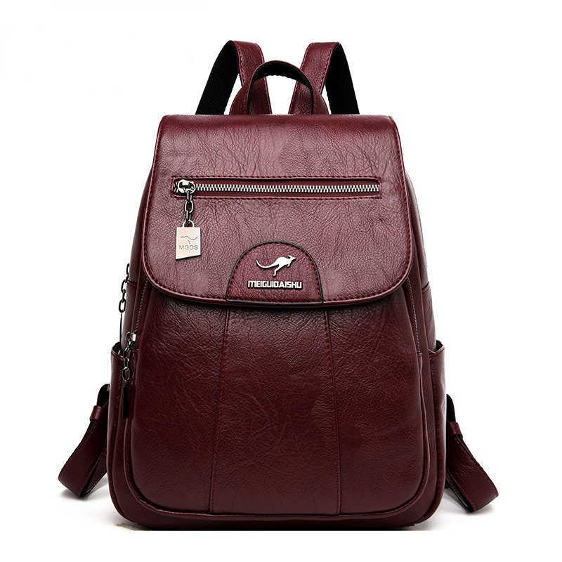 

2022 Women Leather Backpacks High Quality Female Vintage Backpack For Girls School Bag Travel Bagpack Ladies Back Pack, Black