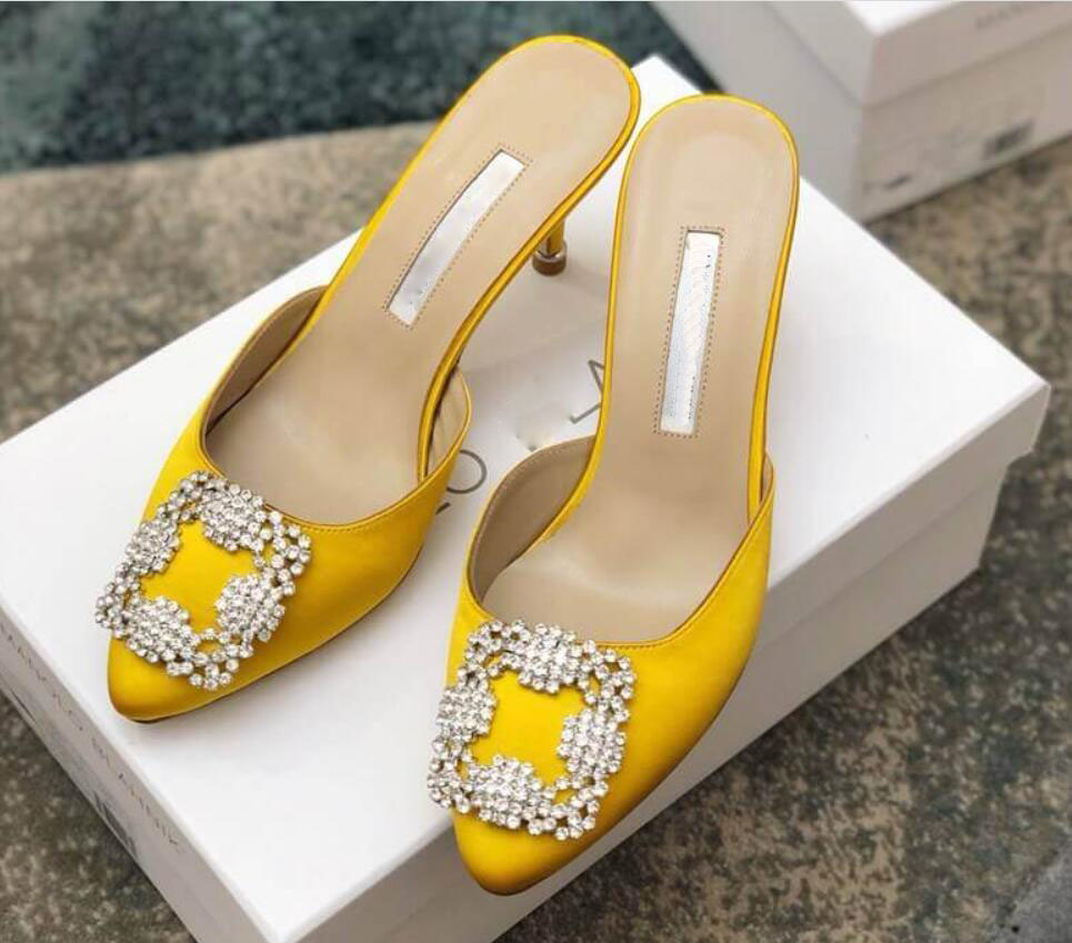 Mode été luxe blanc Hangisimu Mules sandales chaussures femmes bijou cristal boucle embelli pompes fête robe de mariée dame élégant talons hauts