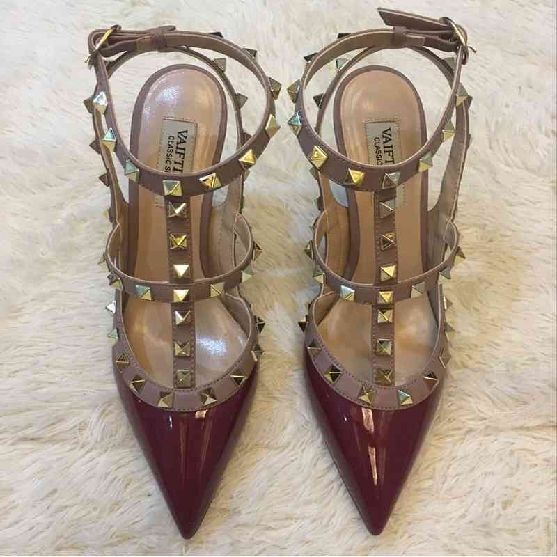 Sandales V Home Rivet pointu talons hauts Liu Dingchao School Thread Strap Z Cuir Sandales De Mariage De Mariage De Moyenne D'honneur Femme Summe