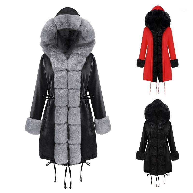 

Women' Jackets Women Pu Leather Long Fashion Solid Color Coats Elegant Drawstring Faux Fur Female Ladies Coat #T2G, Black