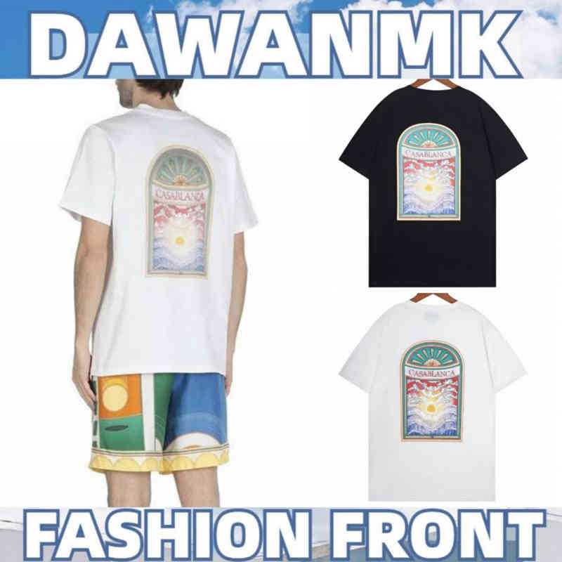 

Hot Selling Designer t shirt Tide Brand Casablanca Short Sleeve T-Shirt Printing Crew Neck Sweatshirt High Quality Summer Cotton Men' and Women' Casual Tops, Hs-d362 white