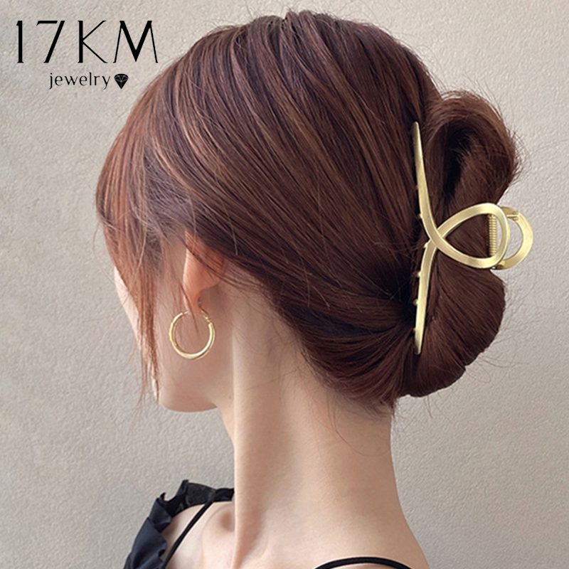 

17KM Geometric Gold Color Metal Hair Claw for Women Pearl Hair Clips Hollow Barrette Crystal Hair Accessories Fashion Hairpin