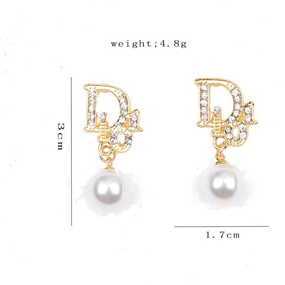 

18K Gold Plated 925 Silver Dangle Chandelier Luxury Brand Designers Letters Stud Geometric Famous Women Crystal Rhinestone Pearl E213U