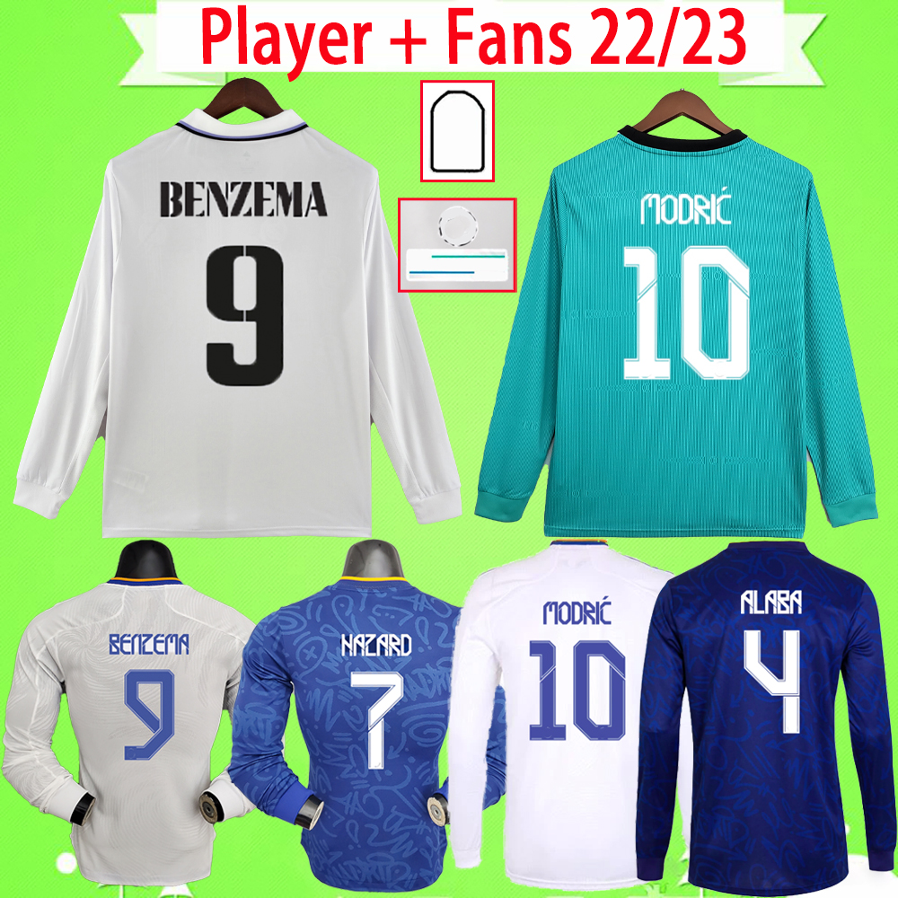 

Player and Fans version 2022 2023 madrId soccer jerseys Long Sleeve Full home away 3rd BALE camiseta Adult mens 22 23 BENZEMA football shirts HAZARD ALABA uniform real, Fan 22/23 home