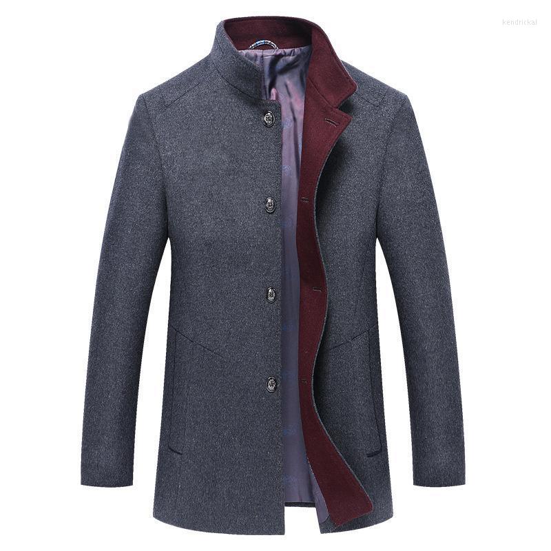 

Men's Wool & Blends Brand Autumn Winter 42% Men Thick Coats Stand Collar Male Fashion Blend Jackets Outerwear Smart Casual Trench Kend22, Wine