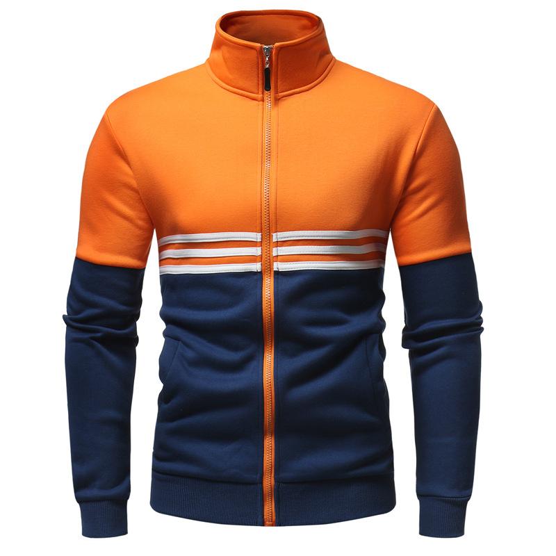 

Men's Hoodies & Sweatshirts Brand Men's Casual Plus Velvet Cardigan Jacket Young Long-sleeved Stitching Contrast Stand-up Collar Sports, Orange