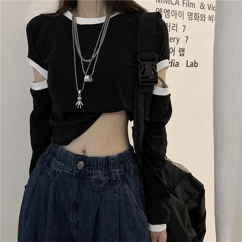 

Women' T-Shirt Spring Korean Style Bottoming Top Black Long Sleeve Women Fashion Graphic Tshirt Streetwear Gothic Harajuku TeeWomen