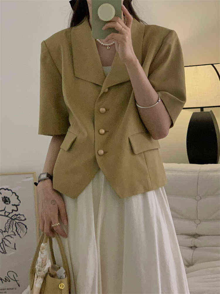 

Korean Style Vintage 2 Two Piece Set Women Summer Short Sleeve Jacket Chic Tops High Waist Long Skirt Fits ensemble Femme J220813, Picture color set