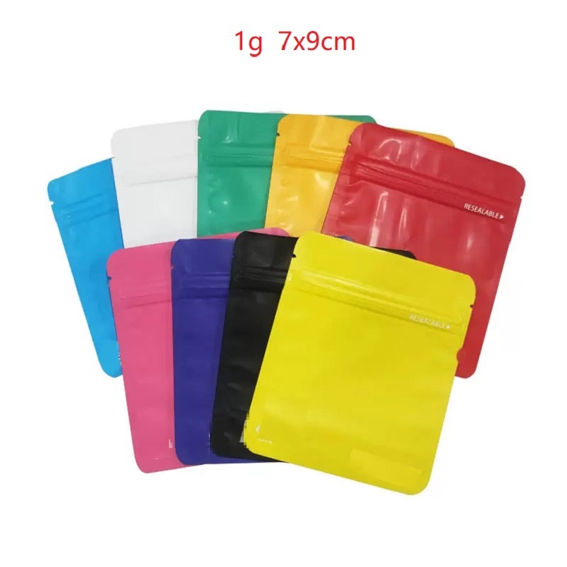 

1g Pure Colour matte bags lock custom sealed mylar bags 7x9cm stand up Safe Aluminum Foil Food Storage Baggie for Foods Candy Accessories edibles pack