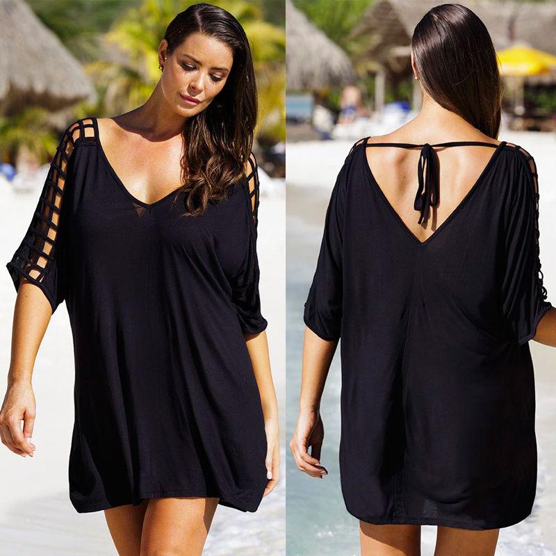 

Women' Swimwear Bathing Suit Cover Ups Kaftan Beach 2022 Tunic Up Print Snake Robe De Plage Dress SwimwearWomen, Black