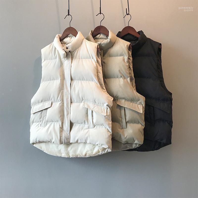 

Women's Down & Parkas Kalenmos Sleeveless Vest Cotton Jacket Korean Solid Color Simple Loose Stand-up Collar Bread Winter Women Coat Guin22, Black