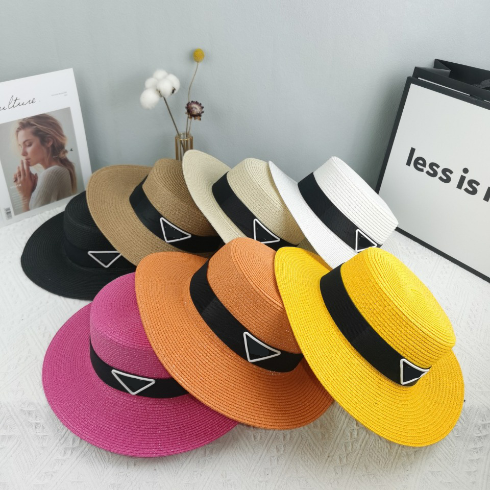

Wide Brim Hats Hand Woven Straw Hat Designer Women Hat Sun Protection Leather Belt Letter P Beach, Pink