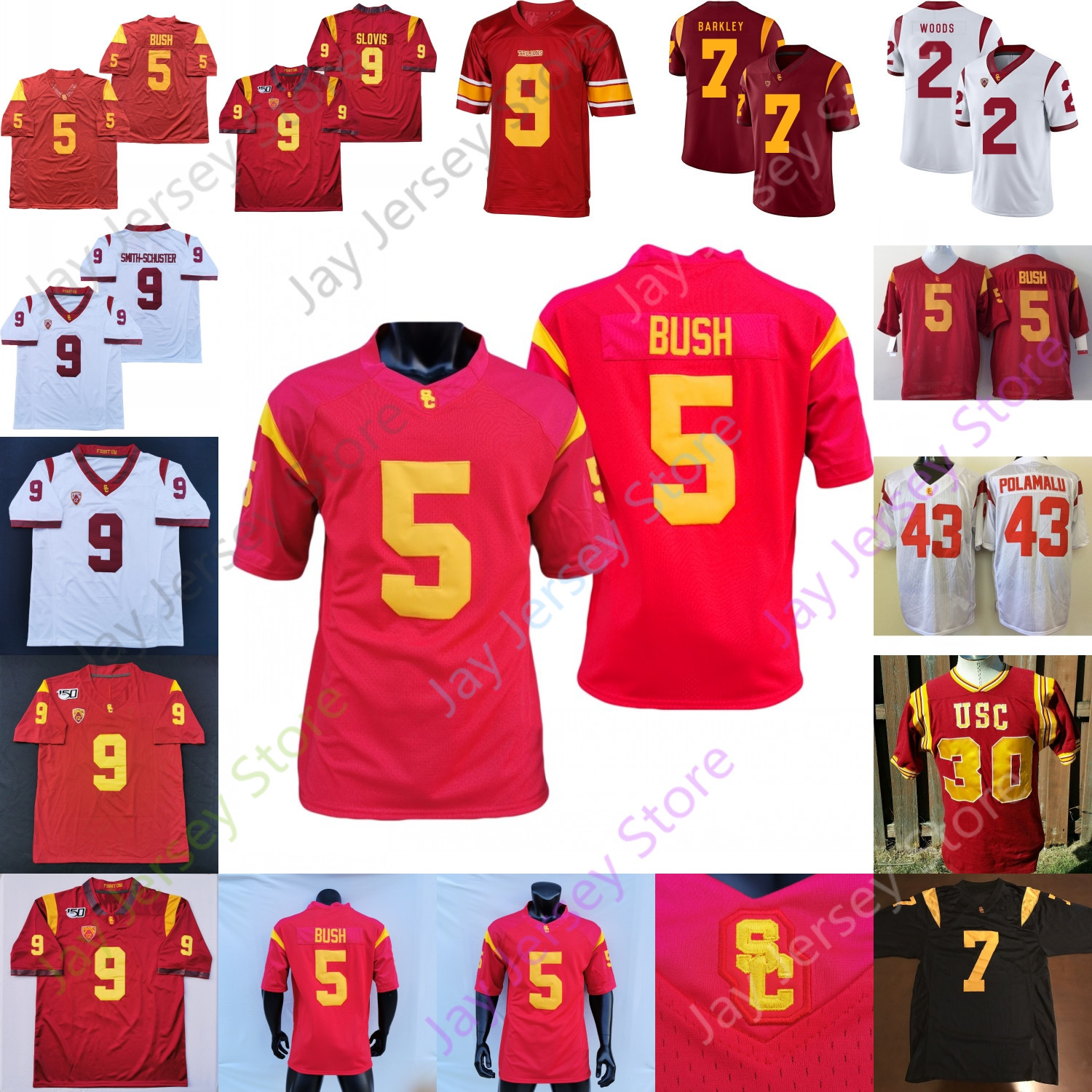 

USC Trojans Southern California Football Jersey NCAA College Reggie Bush Troy Polamalu Slovis Malepeai Allen London Duce Robinson Zachariah, Red i