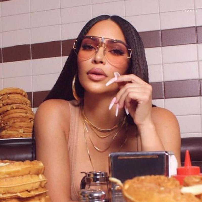 

Sunglasses Vintage Double Bridge Rimless Square For Women Brand Alloy Gradient Sun Glasses Female Clear Shades Hollow Frame