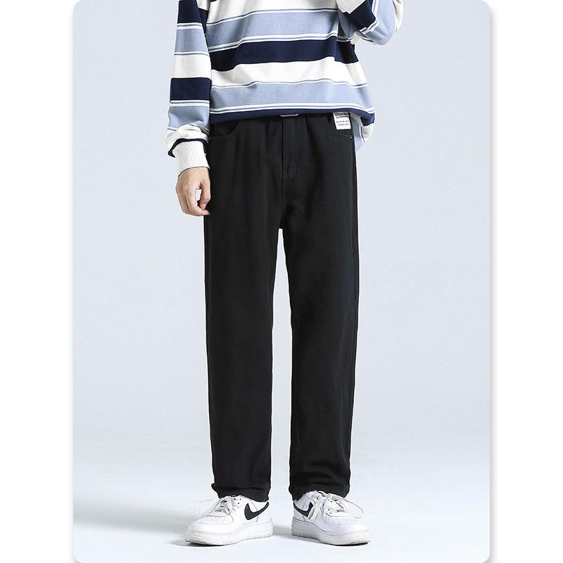 

Men's Jeans Trendy Men's Cotton Classic Blue Denim Pants Korean Style Straight All-Match Casual Loose Skateboard Trousers MaleMen's, F903 black