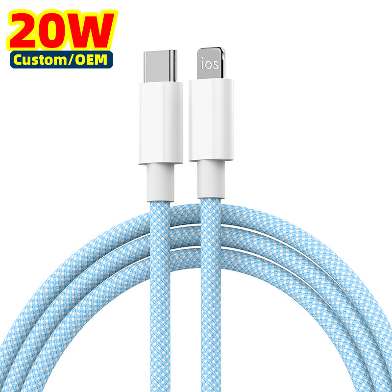 

Nylon Braided 1M PD 20W Fast Charger Cables Quick Charging Transfer Data Cable for iPhone 8/X/11/12/13 Series, Mix color or please note