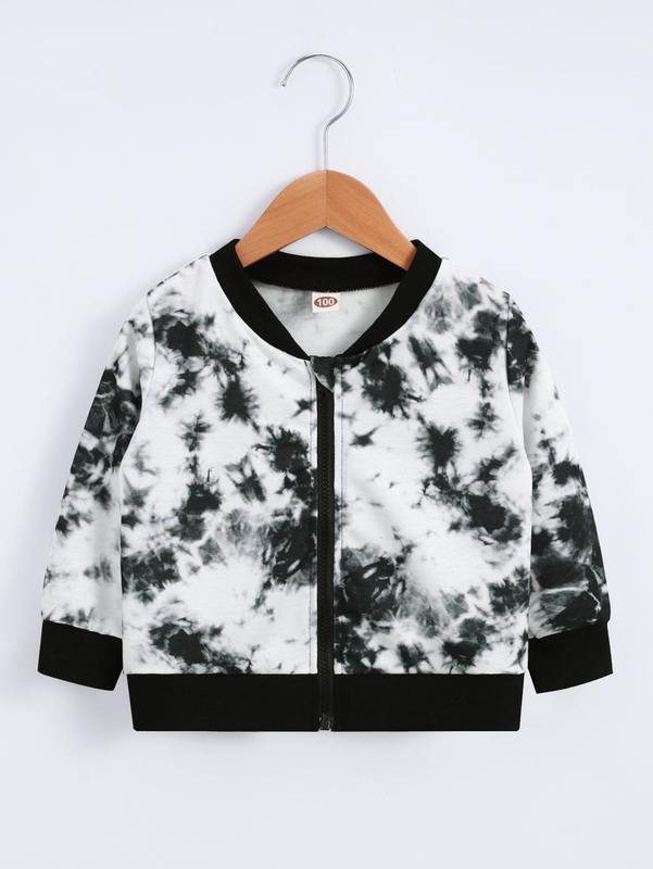 

Toddler Boys Tie Dye Zipper Bomber Jacket SHE, Black and white