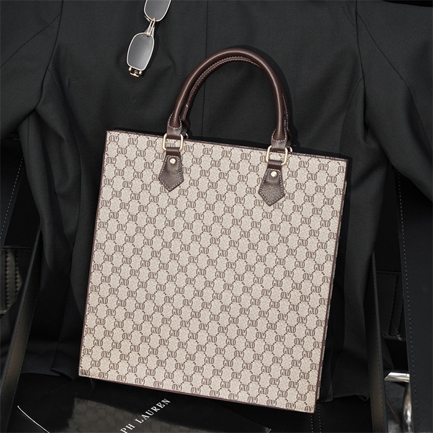 

Purse New trend lattice briefcase business computer handbag vertical Single Shoulder Messenger Bag, Khaki gxd