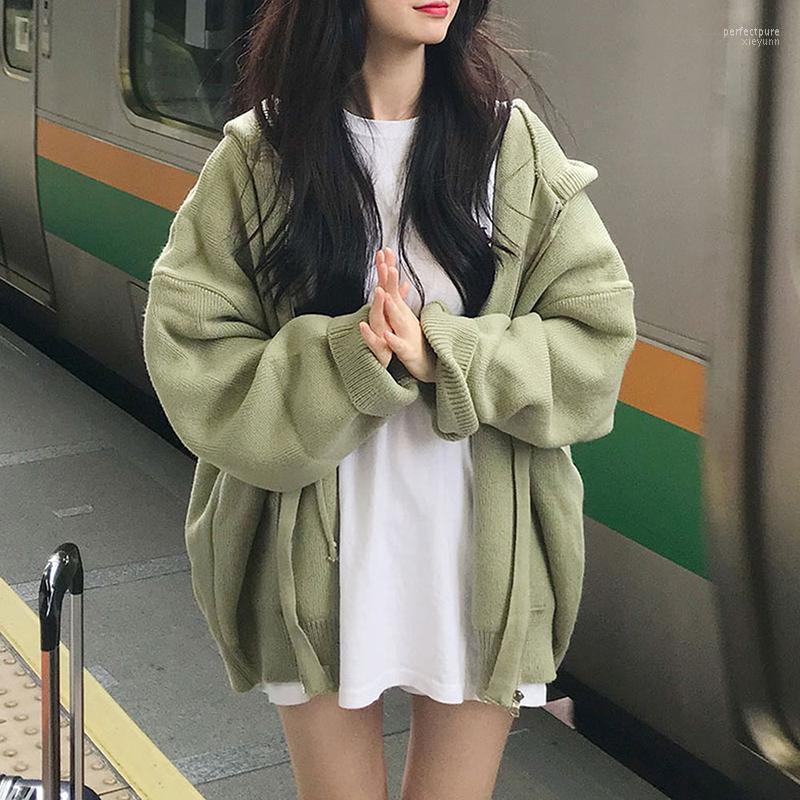 

Women's Sweaters 2022 Chic Fashion Sweater Korean Version Of The Hooded Lace Knit Zipper Solid Color For Women Thick Warm Perf22, Green