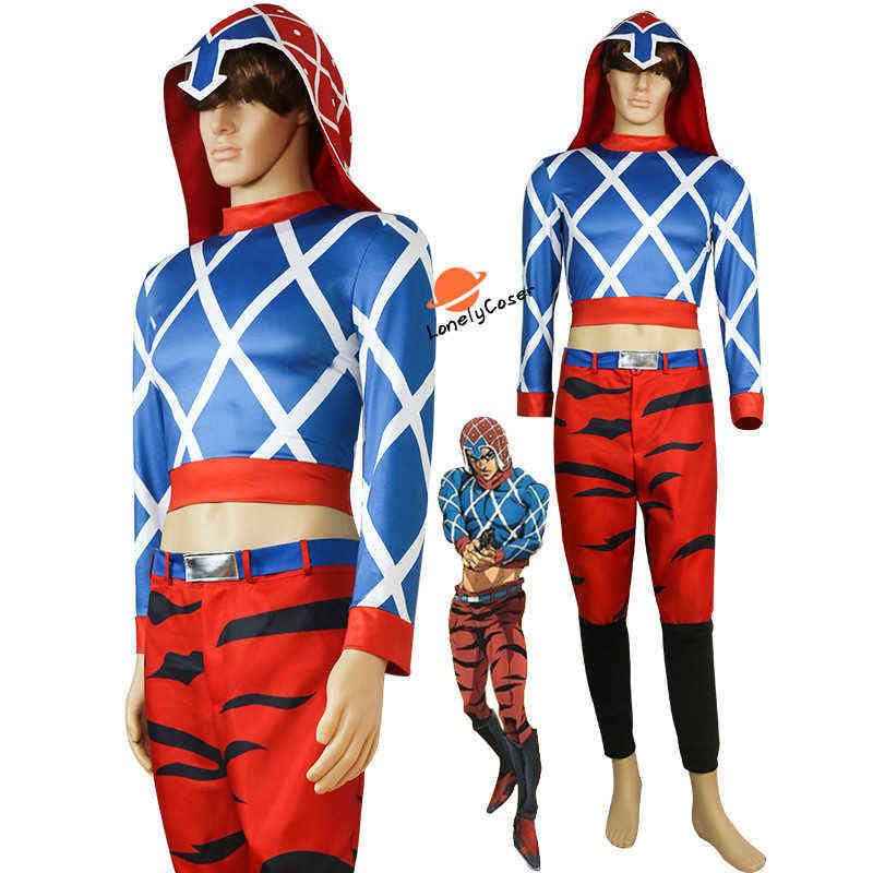 

Anime JoJo's Bizarre Adventure Guido Mista Cosplay Come Golden Wind Hat Top Pants Belt All Set Halloween Christmas Party Suit H220505