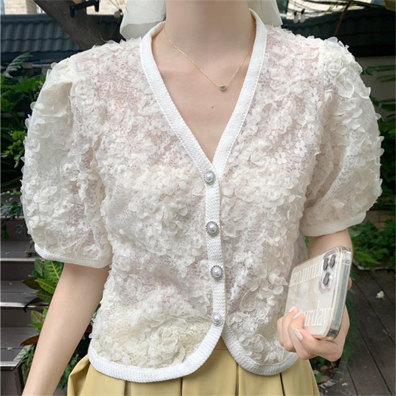 

Women's Blouses & Shirts HziriP Beige Loose Cardigans Women Summer Short Sleeve 2022 Sweet Fashion Office Lady Slim Work Wear Mujer TopsWome, Photo color