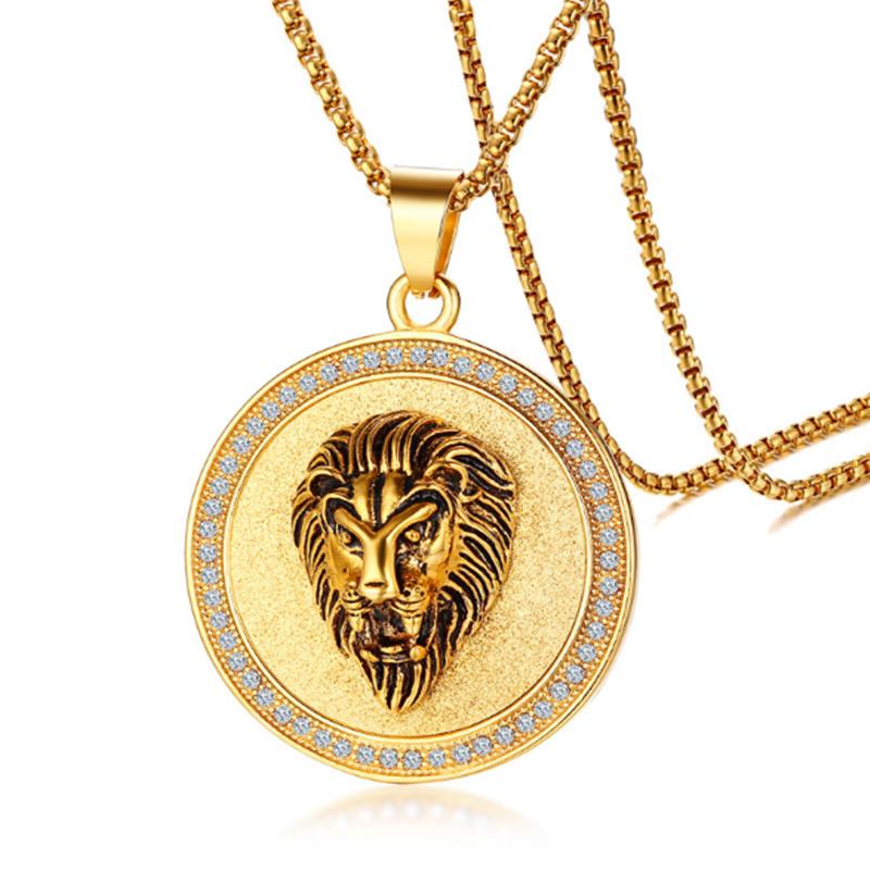 

Pendant Necklaces Classic Punk Gold Plated King Of The Jungle Lion Medallion NecklacesPendant
