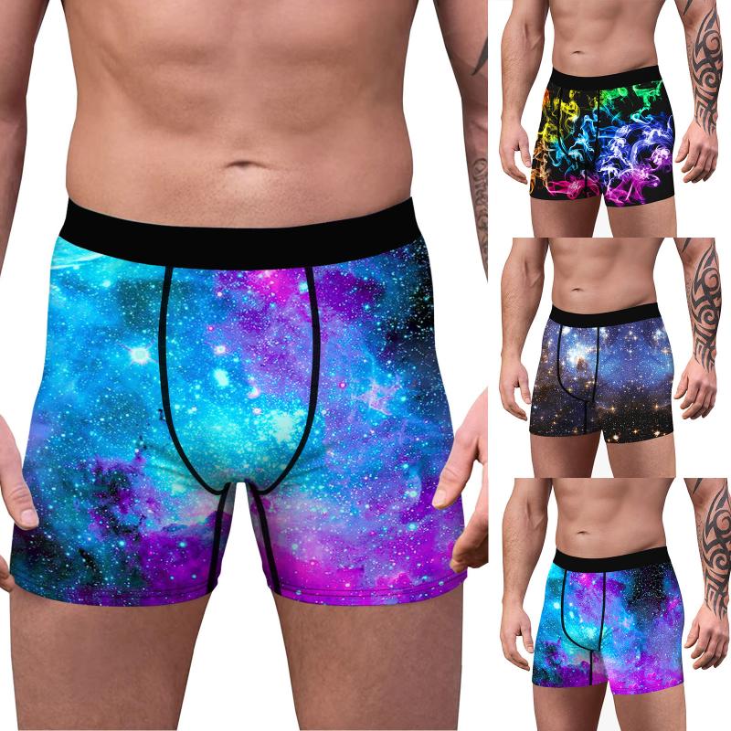 

Underpants Men's Fashionable Printed Underwear Funny Cool Galaxy Print U Convex Underware Men Boxers Soft Boxer Shorts Man, Blue