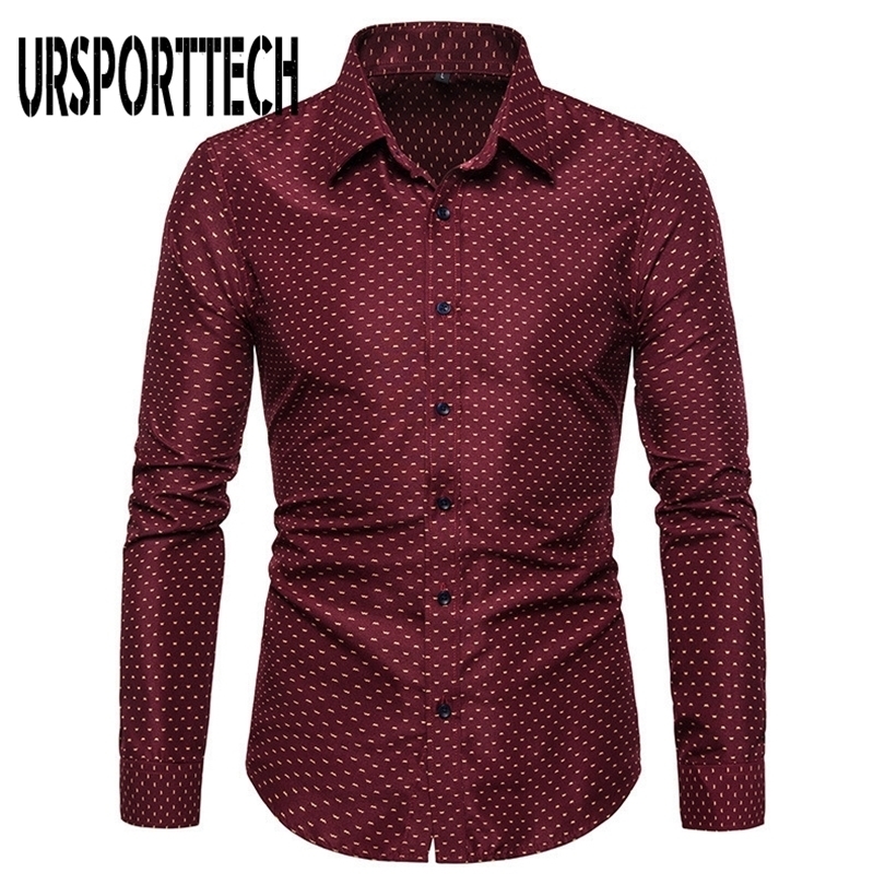 

URSPORTTECH Print Long Sleeve Shirt Men Large Size Regular Fit Elegant Casual Shirts Male Business Dress Shirt Camisas Masculina 201124, Green