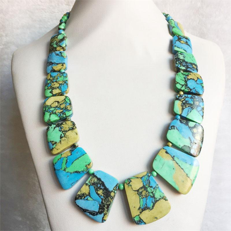 

Chains Hubei Colorful Turquoise Necklace Huge Nugget Large Flake Natural Stone Jewelry Shistose Calaite Beaded Chain Choker Collier