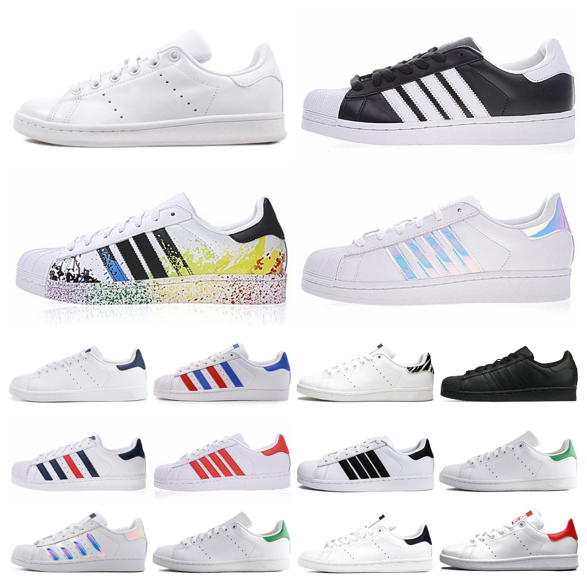 

Fashion Stan Smith Superstars Men Women Casual Shoes Triple Black White Oreo Laser Golden Platform Sports Sneakers Flat Trainers, Box