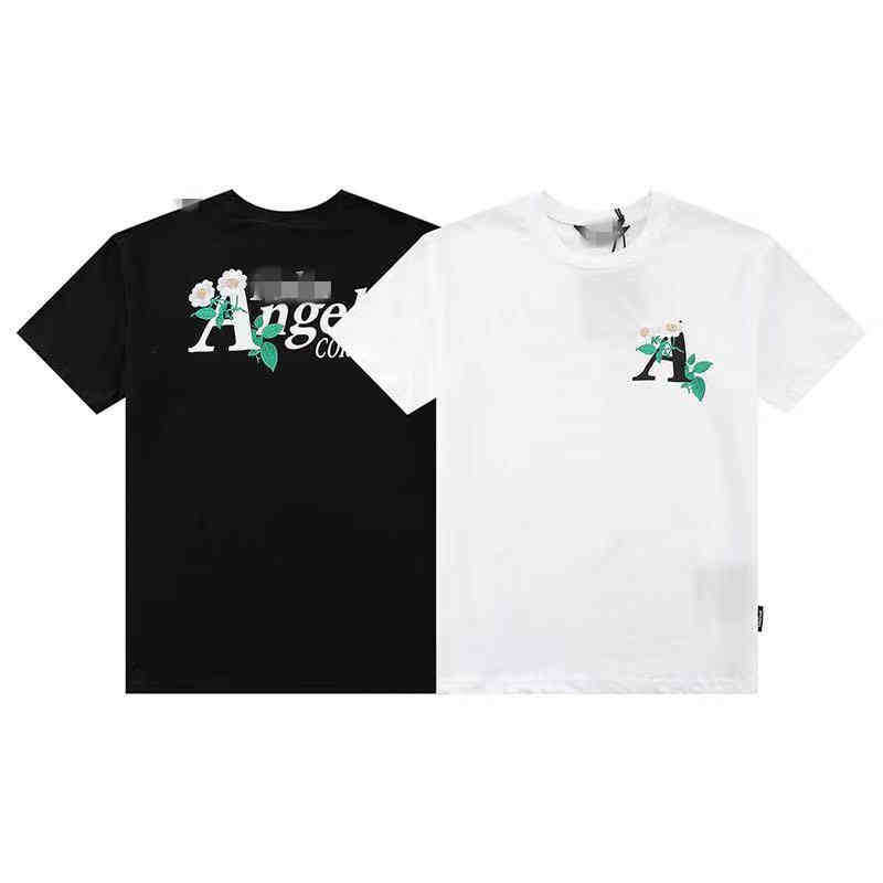 

European and American Trend Men T Shirt Plamangels Fashion Brand Daisy Embroidery Flower Letter Printing Short Sleeve Loose Casual, White