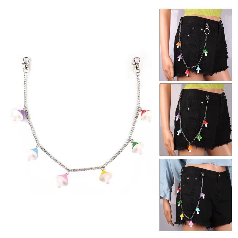 

Belts Skirts Pants Chain Goth Colorful Mushroom Shape Chains Alloy Pendant Waist Wallet Pocket For Women GiftsBelts, Black
