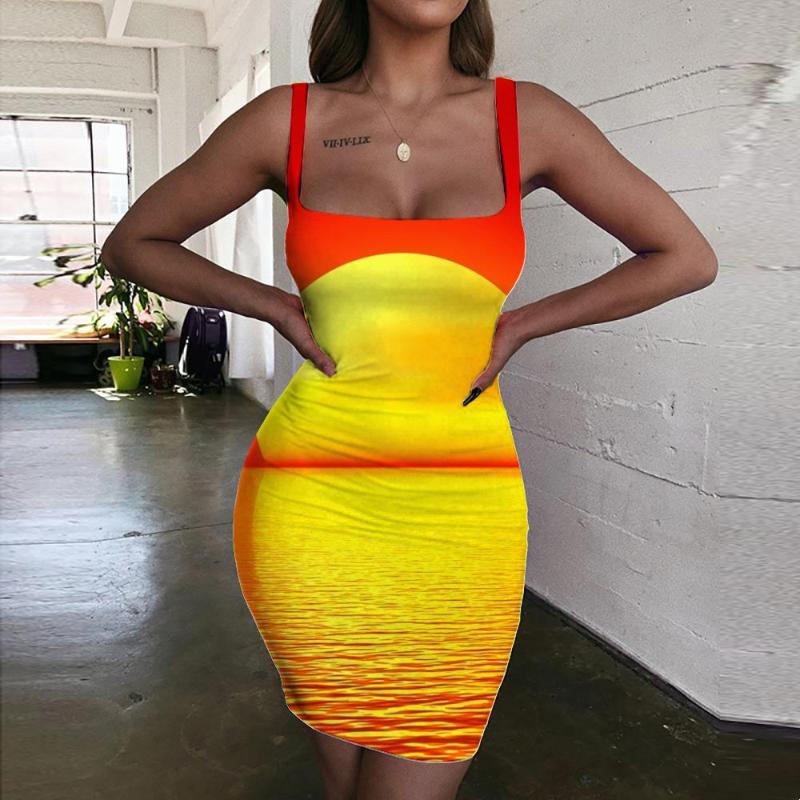 

Casual Dresses Sun Women Sunset Halter Sleeveless Ocean Bodycon Dress Romantic Vestido Sexy Womens Clothing Summer Vintage BohoCasual, Aadzl-12494